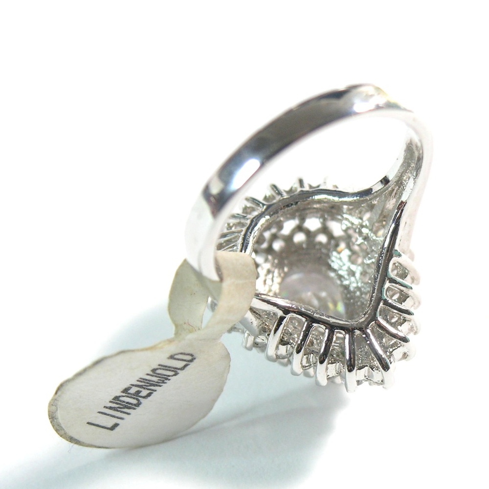 LINDENWOLD Vintage Cocktail Ring- 925 Sterling - Pear CZ w/ baguettes Size10 - Picture 9 of 12